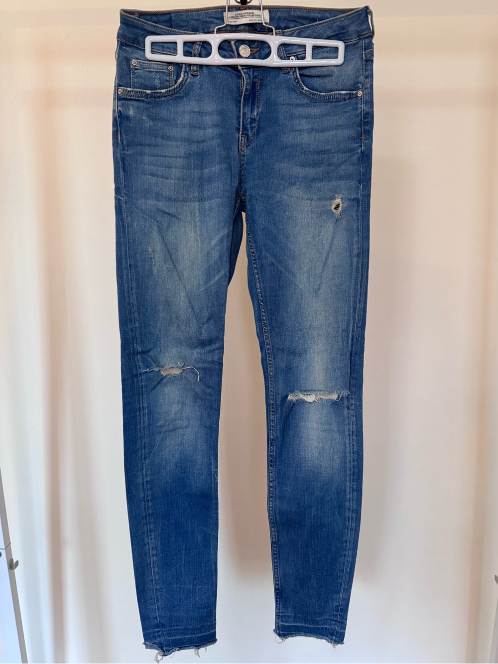 Zara Women's Distressed Skinny Jeans - Blue Wash